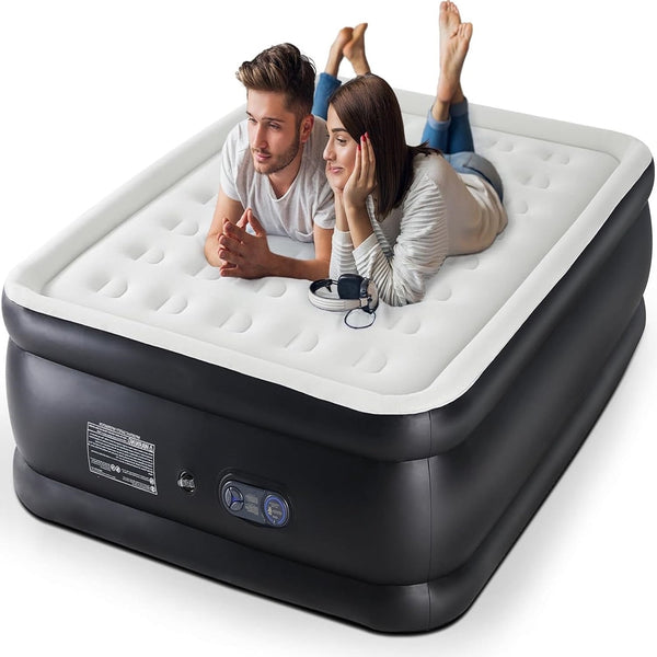 Air Mattress with Built-in Pump Waterproof Inflatable Bed Portable Blow-Up Airbed for Home Camping and Guest Use