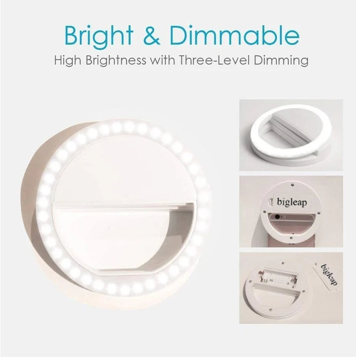 bigleap Selfie Ring Light for Phone Camera Photography Video, BatteryPowered Clip White