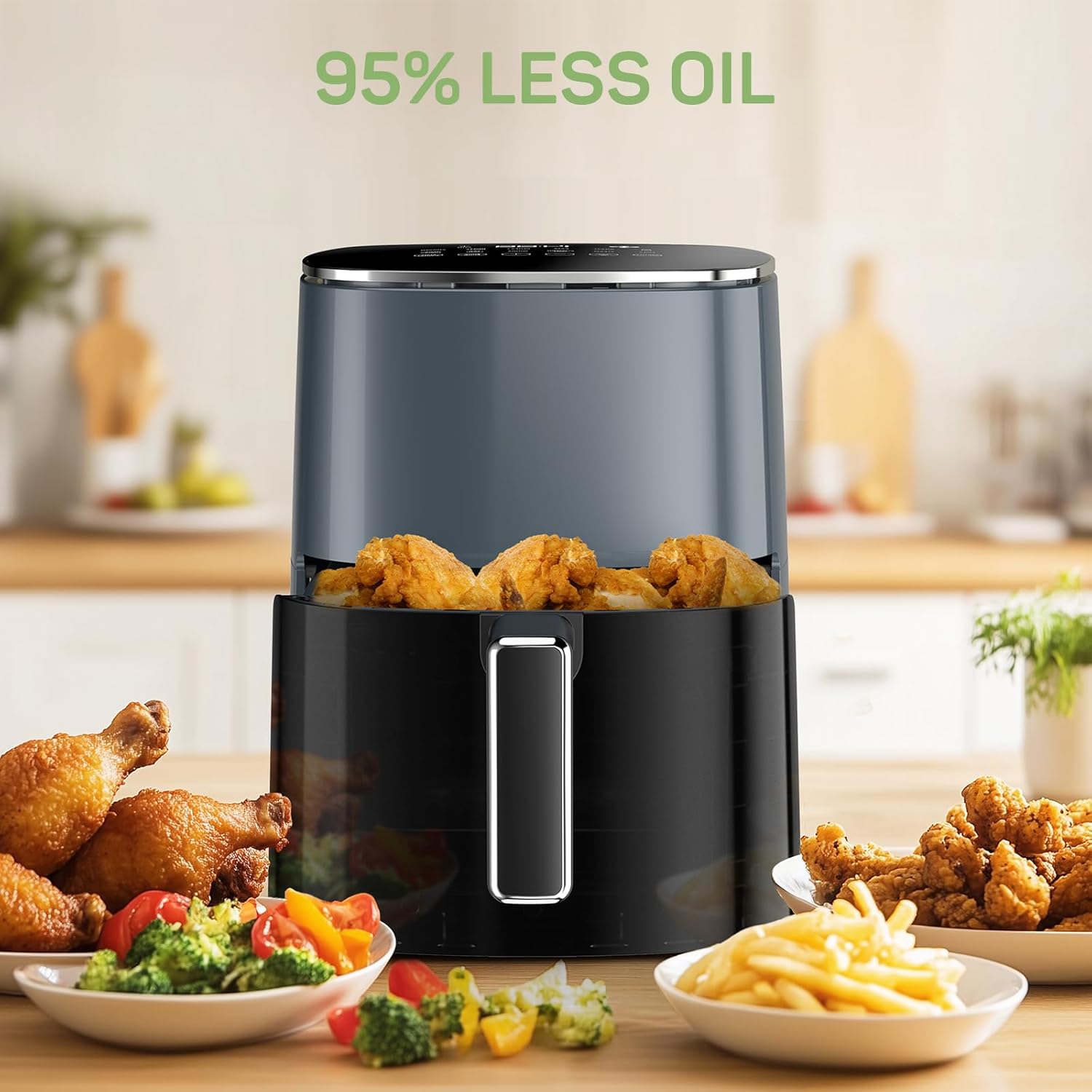 Blorly Air Fryer, 6-Quart Smart Air Fryer, 12-in-1 Functions - Air Fry, Roast, Reheat, Dehydrate, Bake, Steam, and More, 400°F Max Temperature, Grey