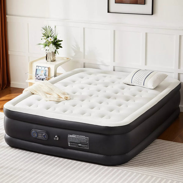 IULULU Air Mattress, Inflatable Blow Up Airbed High Capacity Pump Non-Slip Bottom, 18 Inch, Twin