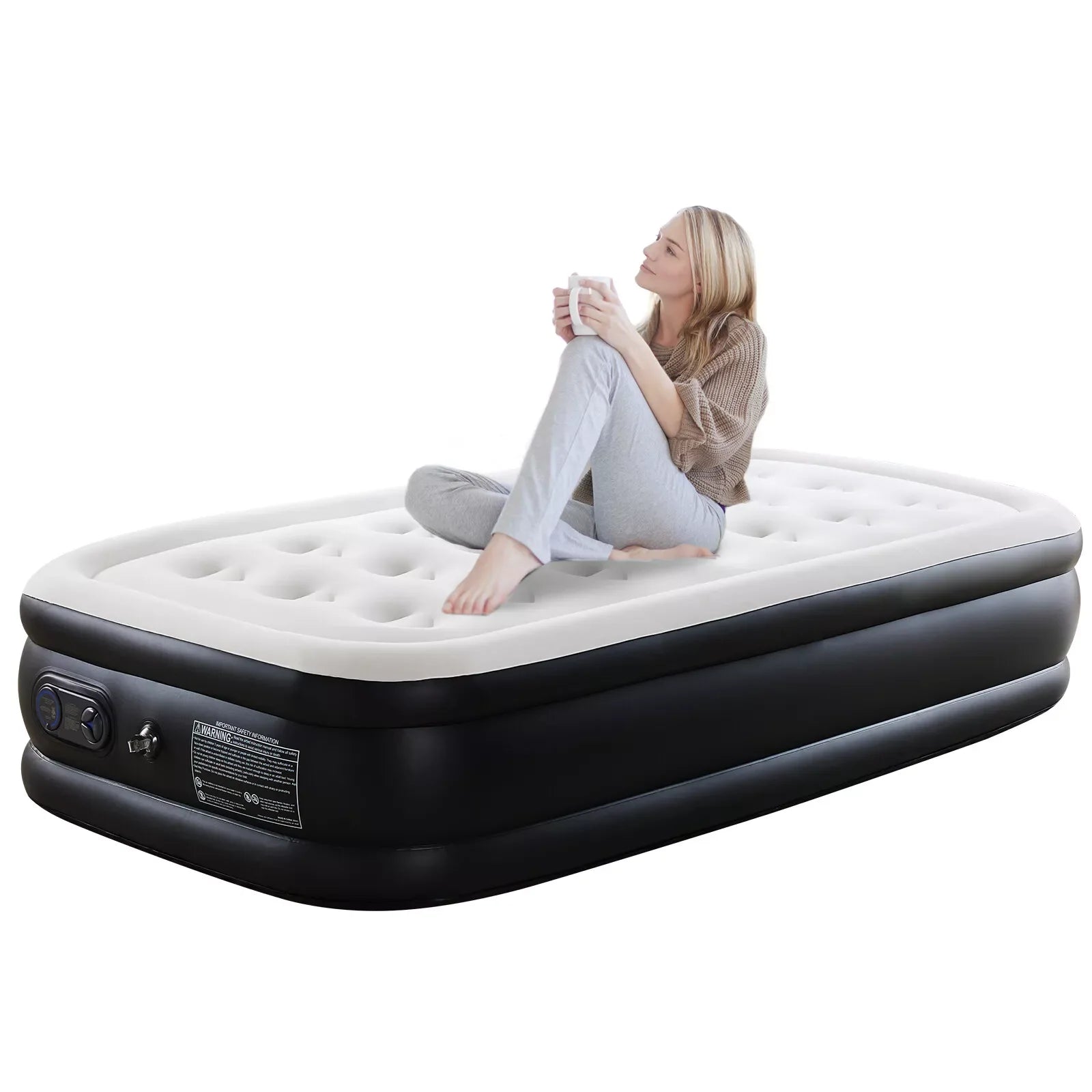 IULULU Air Mattress, Inflatable Blow Up Airbed High Capacity Pump Non-Slip Bottom, 18 Inch, Twin