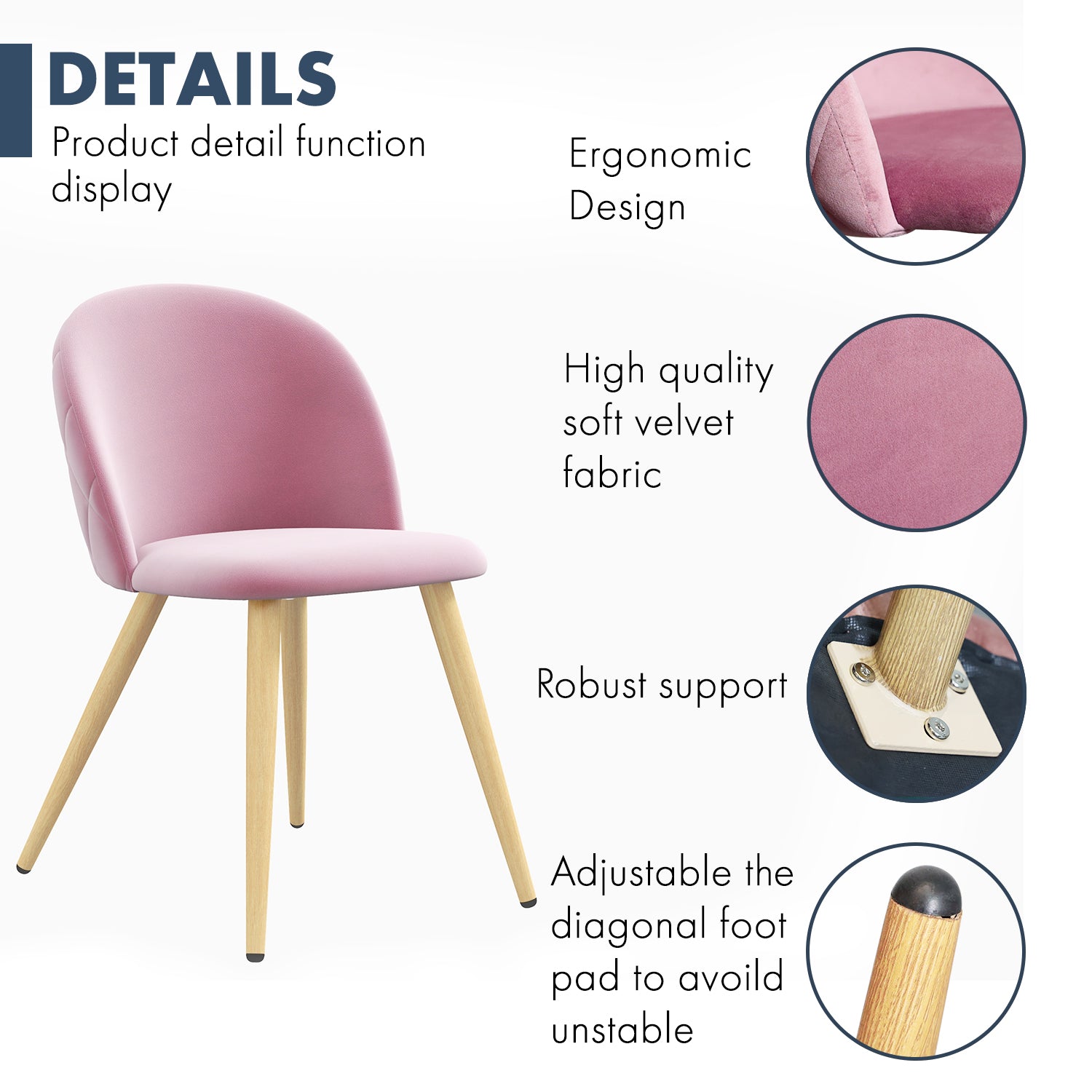Velvet Rose Chair+ Oak Legs (light Color) 2PCS