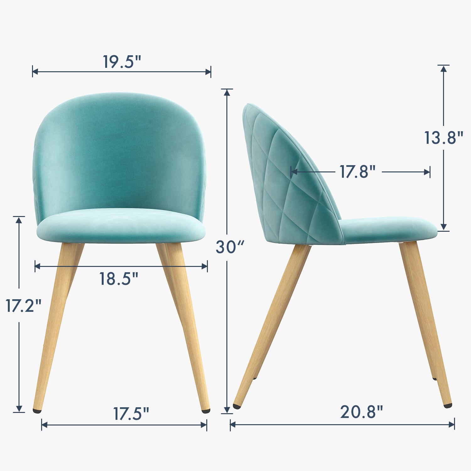 Velvet Green Chair+ Oak Legs (light Color) 2PCS