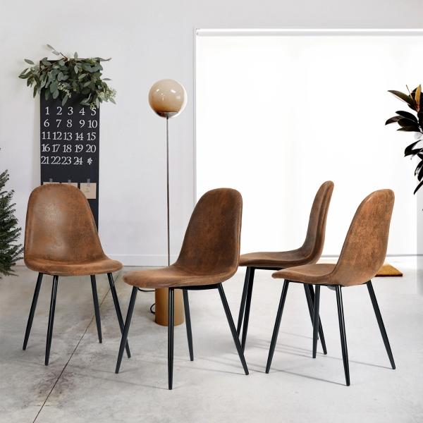 Modern Dining Chairs Set of 4,Dining Room Chairs,Shell Lounge Kitchen Chairs with Sueded PU Upholstered Seat Back,(4 Suded Brown Chairs)