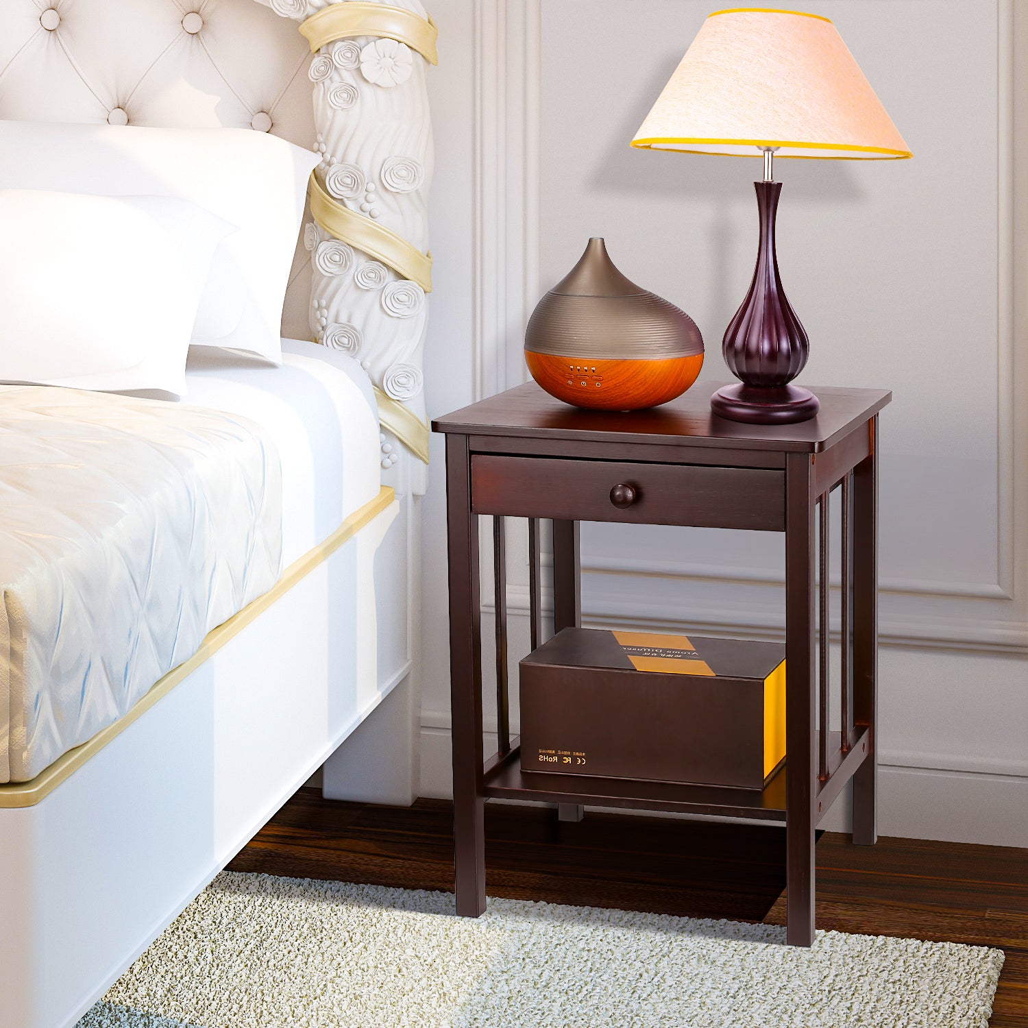 Bulk Order, Night Stand End Table with Drawer and Storage Shelf